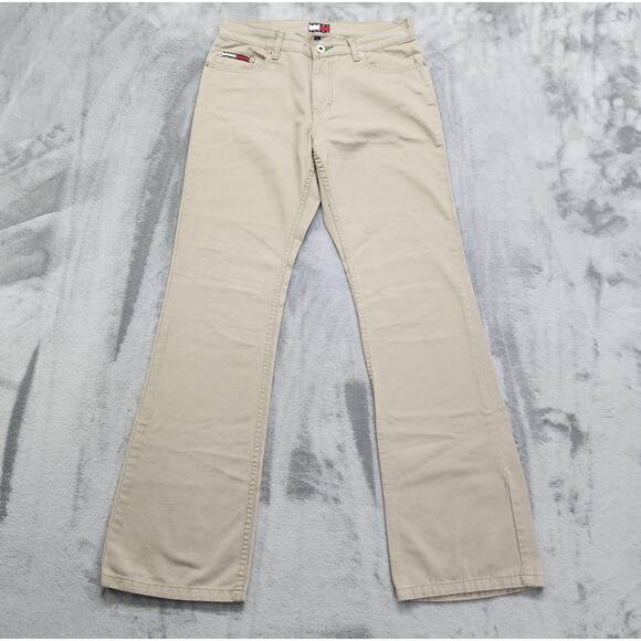 Vintage 90s Tommy Hilfiger Tommy Jeans Womens 7 Juniors Tan Mid Rise Bootcut - Picture 1 of 14